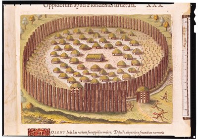 Pueblo indio fortificado, de 